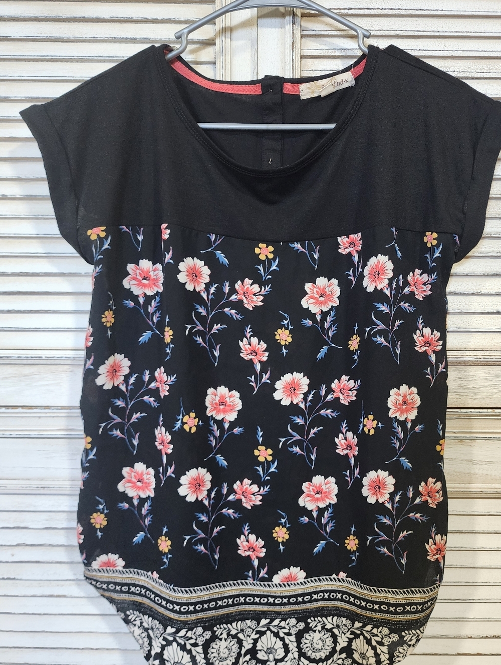 Rewind Black Floral Blouse with Pink Blossoms